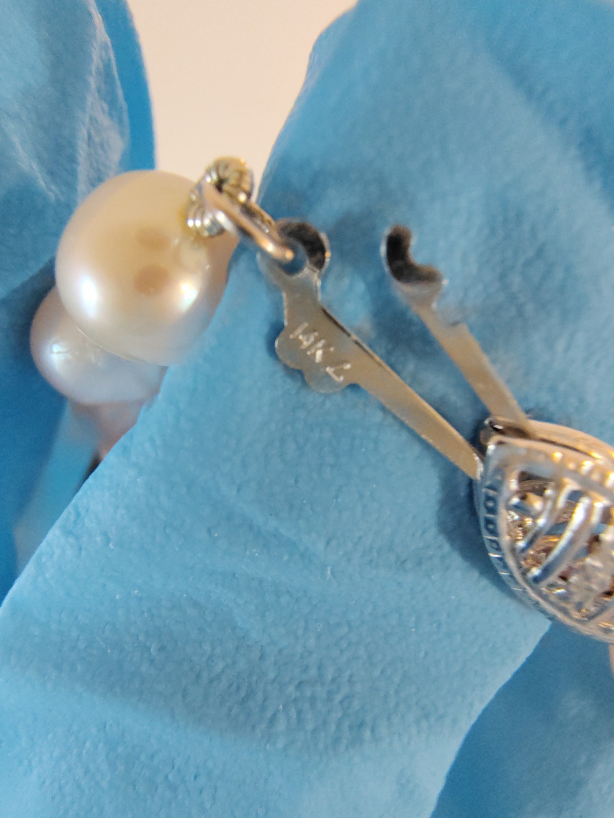 Vintage 14K White Gold Cultured Pearl Strand Bracelet 7″ Hand Knotted Filigree
