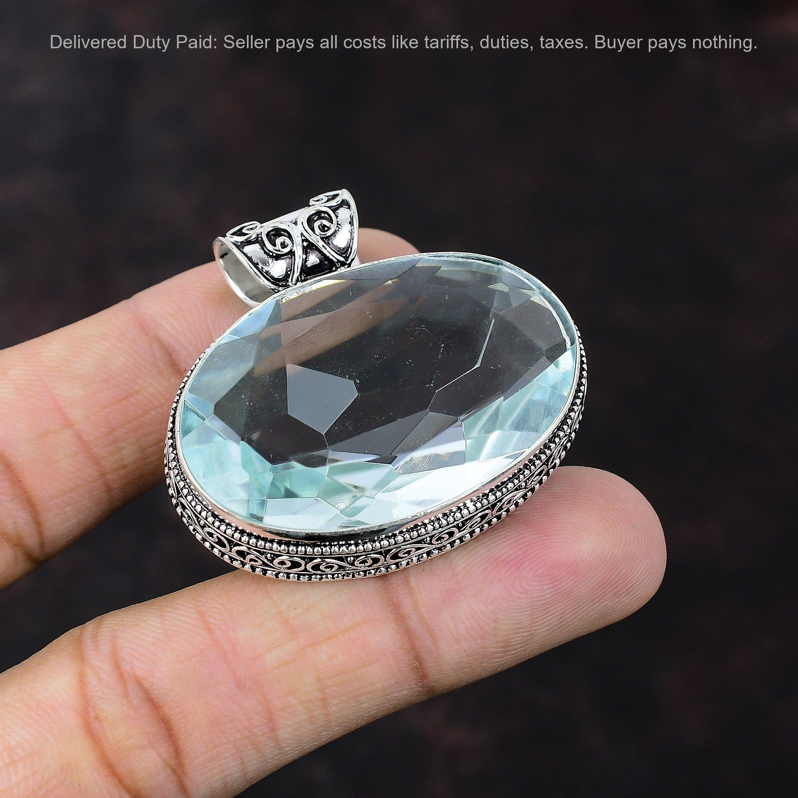 925 Sterling Silver Apatite Stone Anniversary New Vintage Unique Wedding Pendant