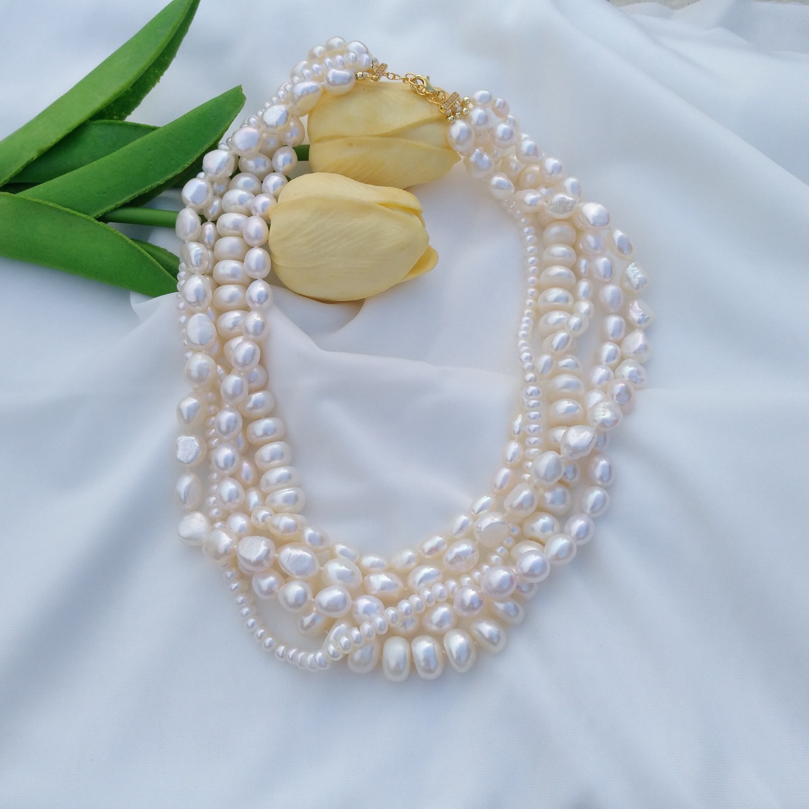5 Rows Precious Multi-Share White AAA+ South Sea Natural Pearl Necklace 17inch