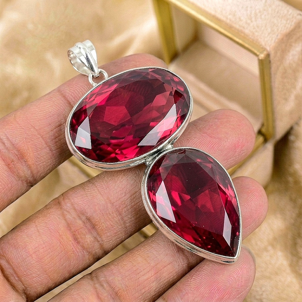 Silver Red Garnet Gemstone Pendant 925 Sterling Silver Jewelry Pendant