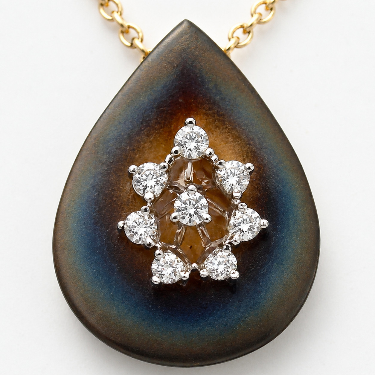 Natural Diamond Lotus Pendant Necklace 14K Yellow Gold, Floral Diamond Necklace