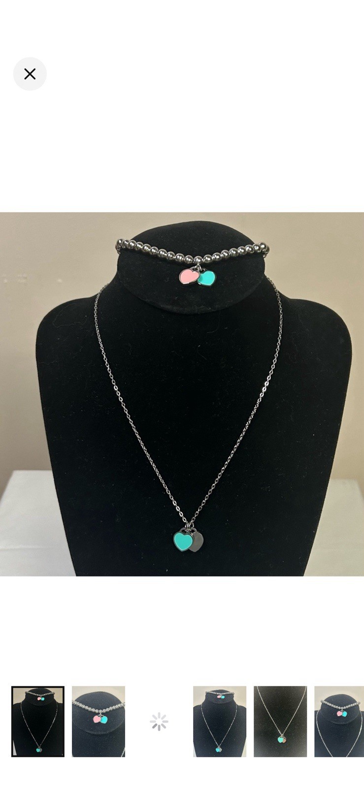 Luxy Sterling Silver Blue And Pink Heart Necklace, And Bracelet Set