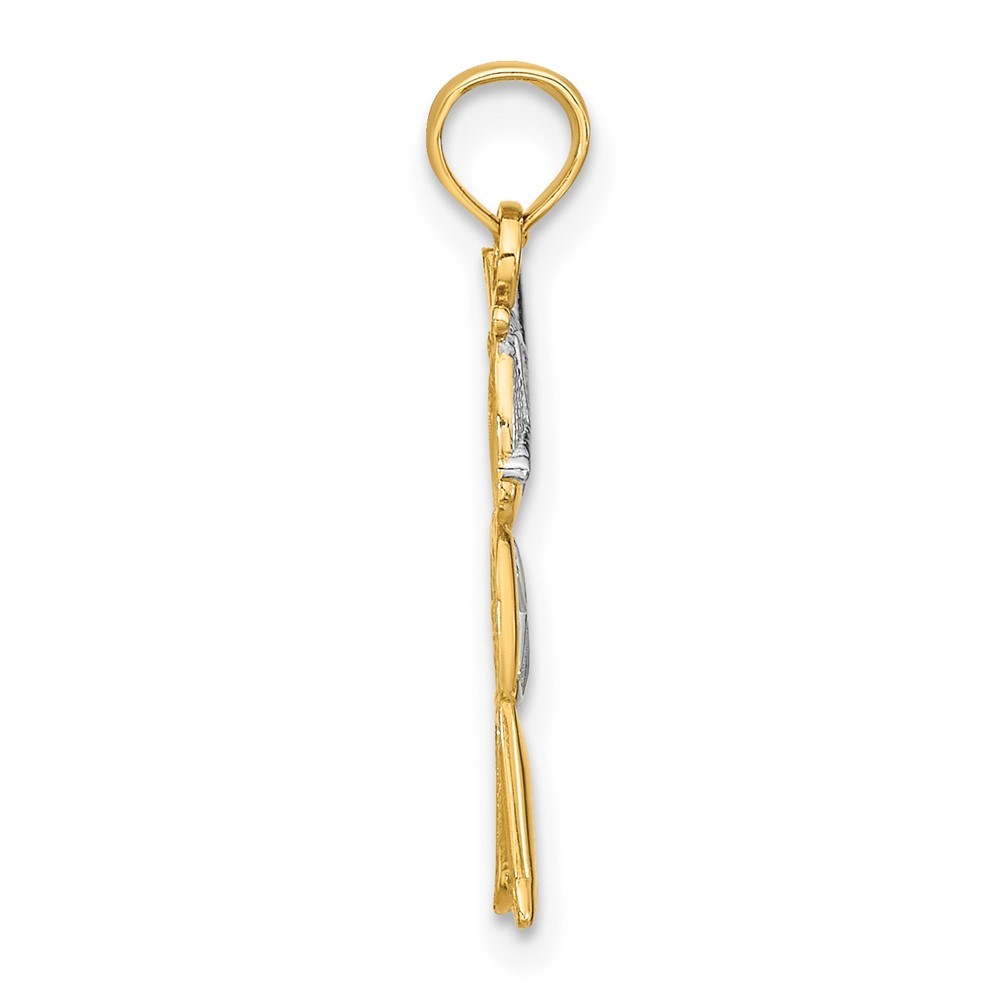 10k Yellow Gold Textured with White Rhodium Boy Charm Pendant L-0.83 Inch