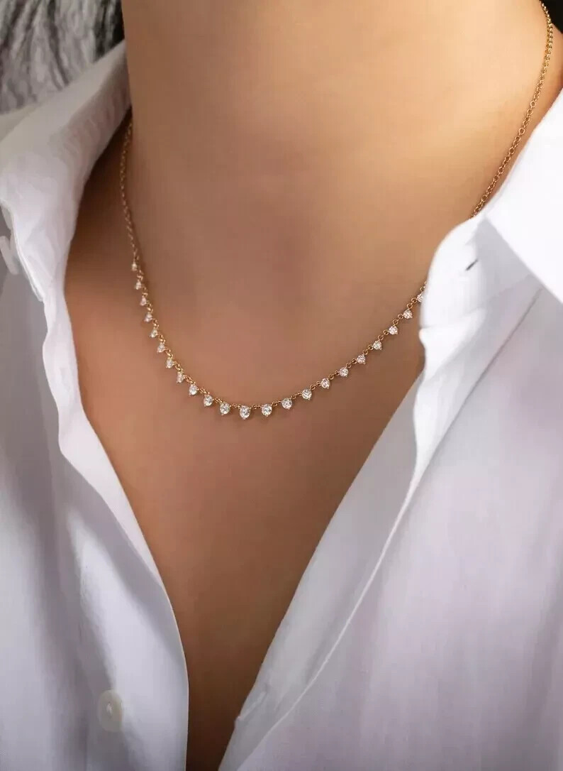 3Ct Round Lab-Created Diamond 14K Yellow Gold Plated Women’s Beautiful Necklace