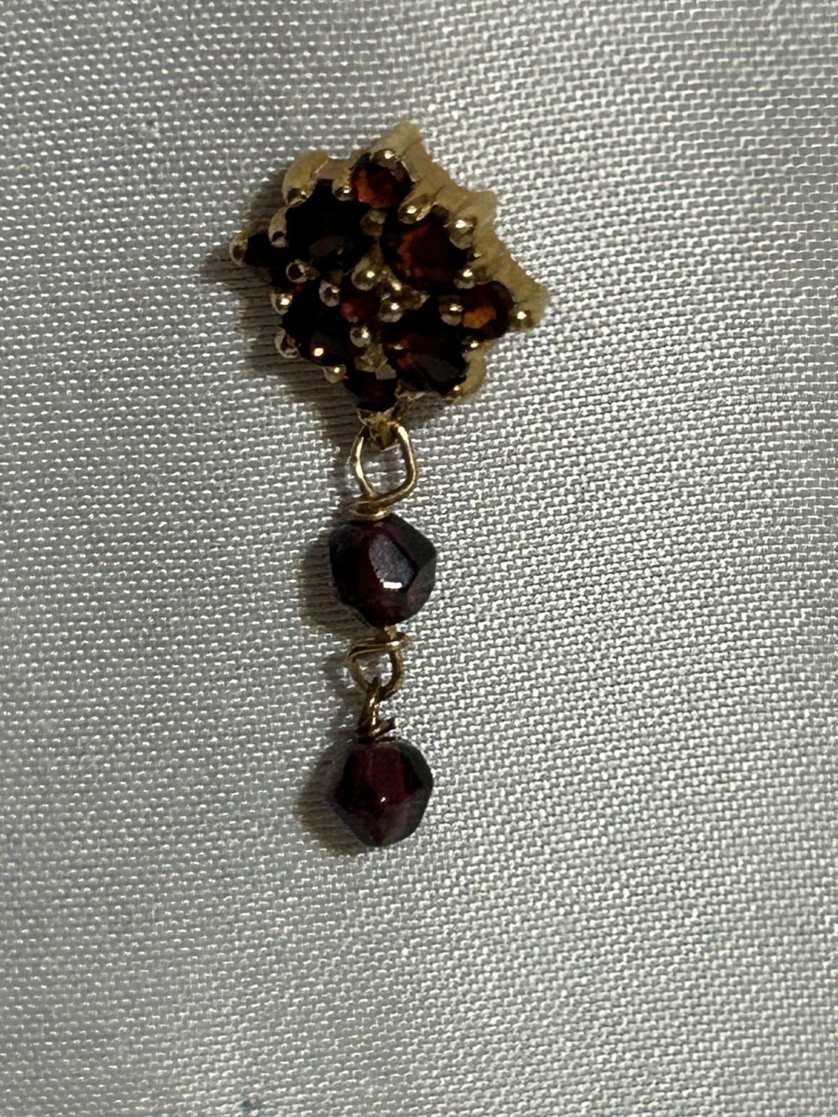 Vintage 10K, Gold Bohemian Garnet Lavalier Y-Necklace Matching Cluster Charm