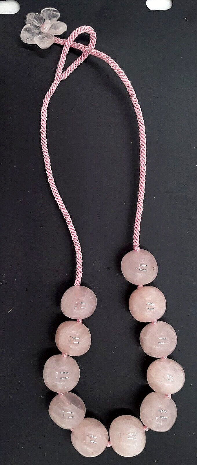 Rose Quartz Stone Polished Bead Necklace Hand Made 20″