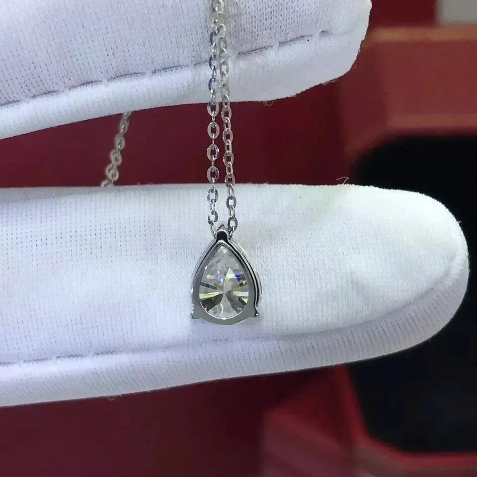 2.00Ct Pear Cut Real Moissanite Solitaire Pendant 14K White Gold Over Free Chain
