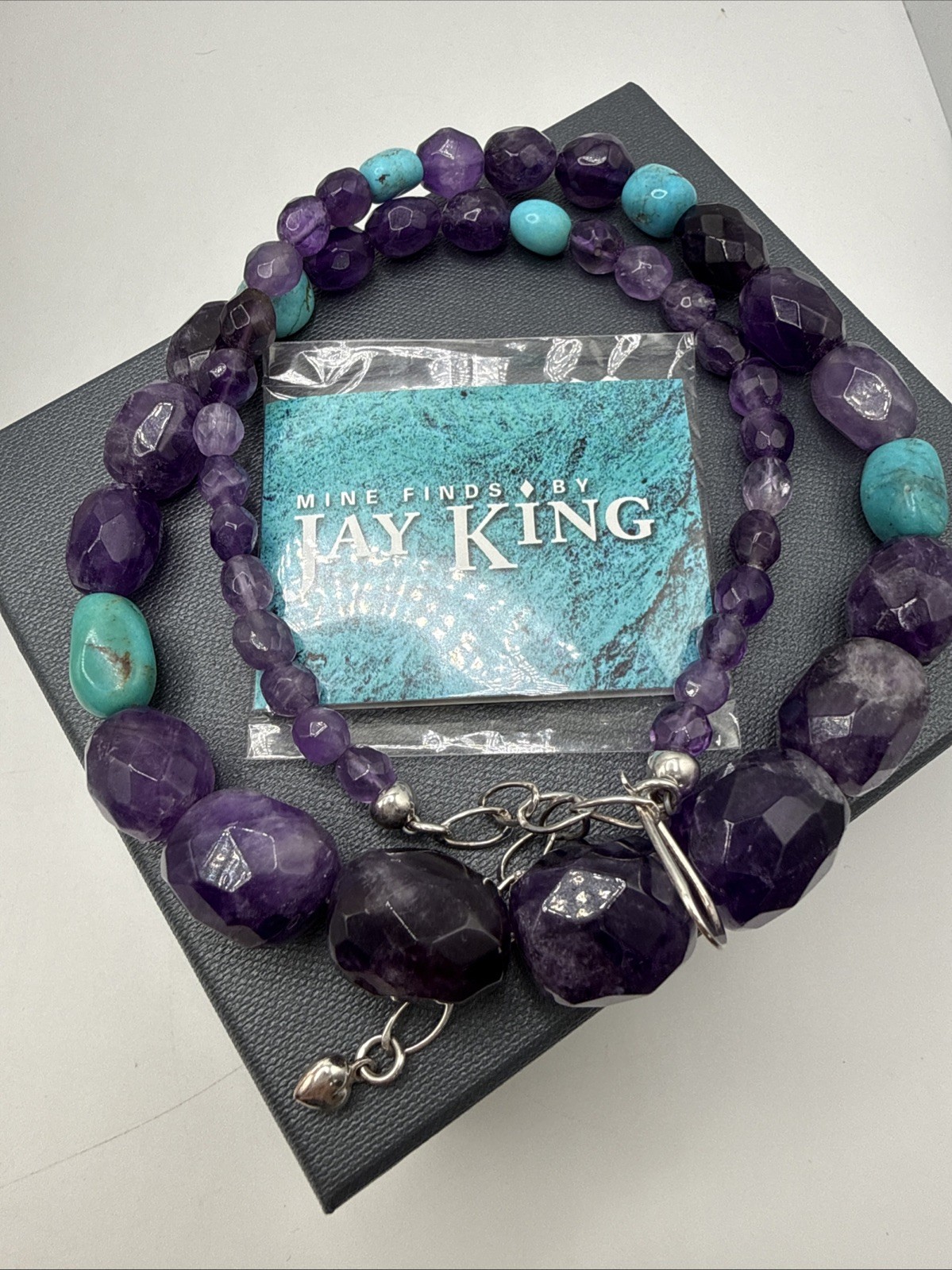 Jay King Natural Amethyst & Turquoise Sterling Silver Beaded Necklace