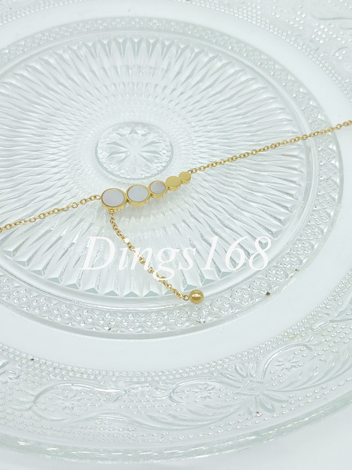 18K Yellow Gold Filled 0.3x1inch White Fritillaria Bean 1mm Rollo Chain Necklace