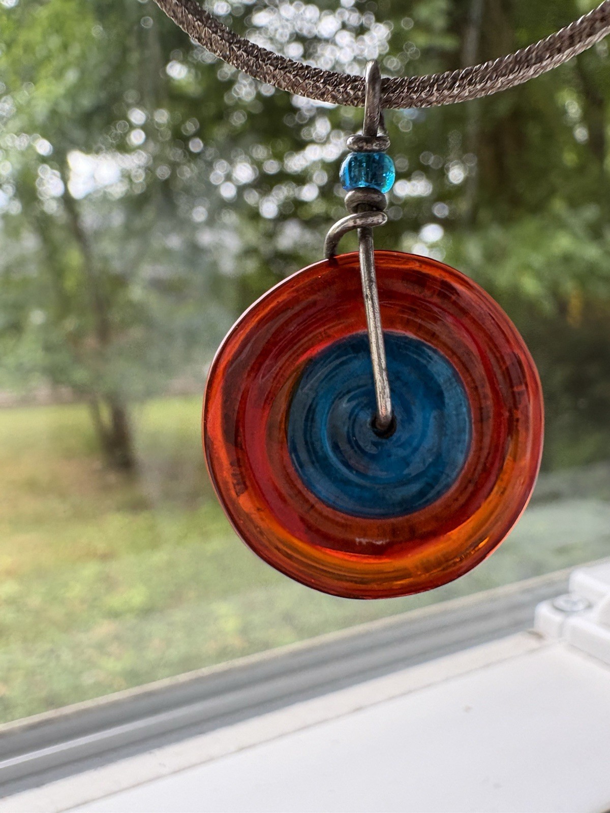 Eye Candy Signed Glass Pendant .925 Sterling Silver Box Chain Necklace 24”