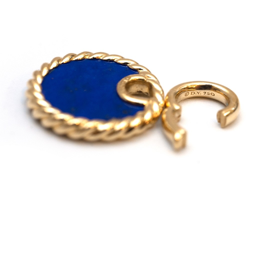 DAVID YURMAN 18K Gold & Lapis Lazuli Elements Disc 15.5mm Pendant New Authentic