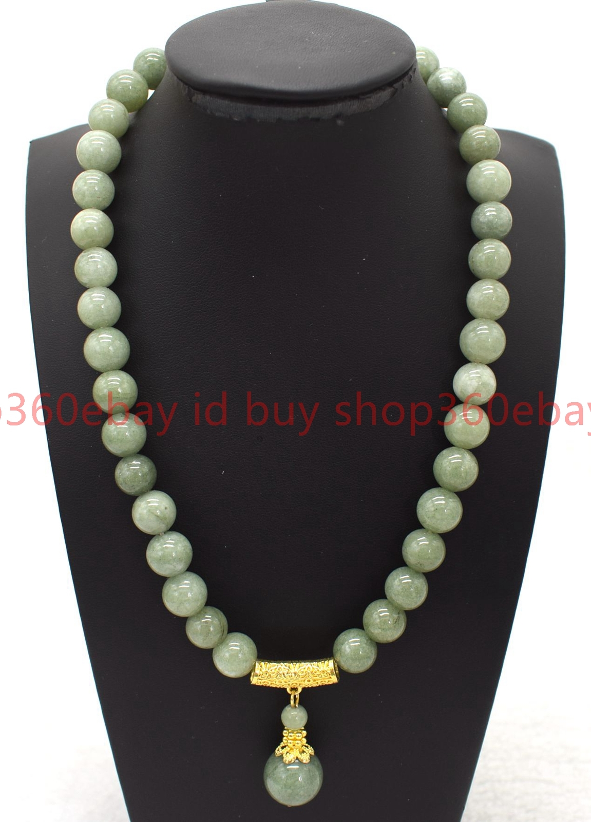 Pretty Natural 8/10mm A Green Jade Gemstone Round Beads Pendant Necklace 16-28in