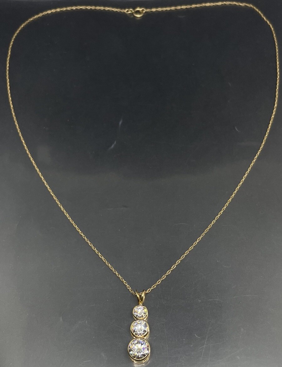 Women’s Pendant Necklace Mexico 14k 585 Solid Yellow Gold Faceted Crystal 18.25”