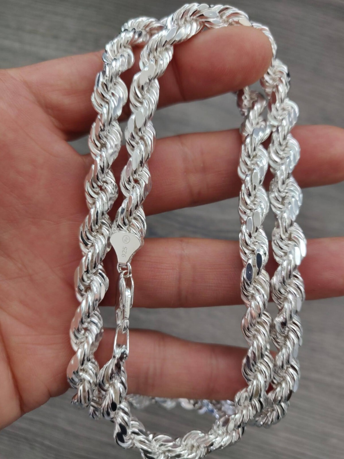 Sterling Silver rope chain hollow / torsal de plata 925 62.2 g 7.6mm 26″ larga