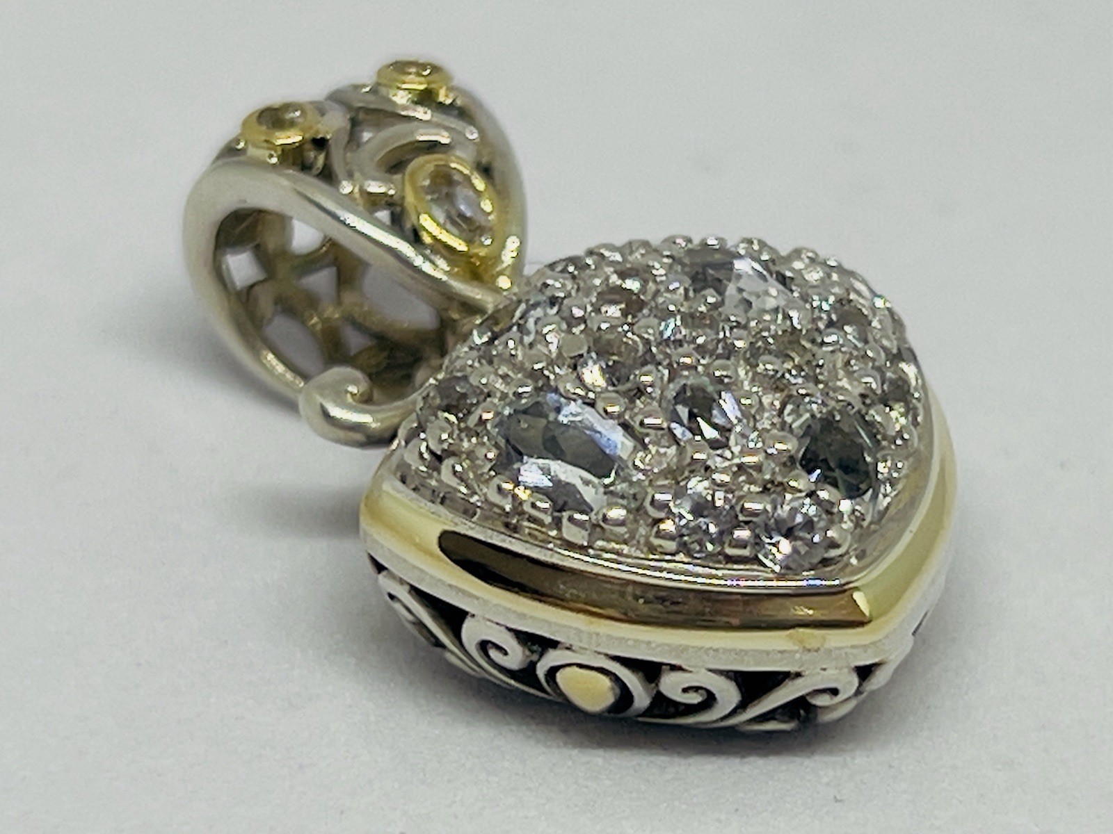 John Hardy Batu 18k Gold 925 Sterling Silver White Topaz Pendant Enhancer
