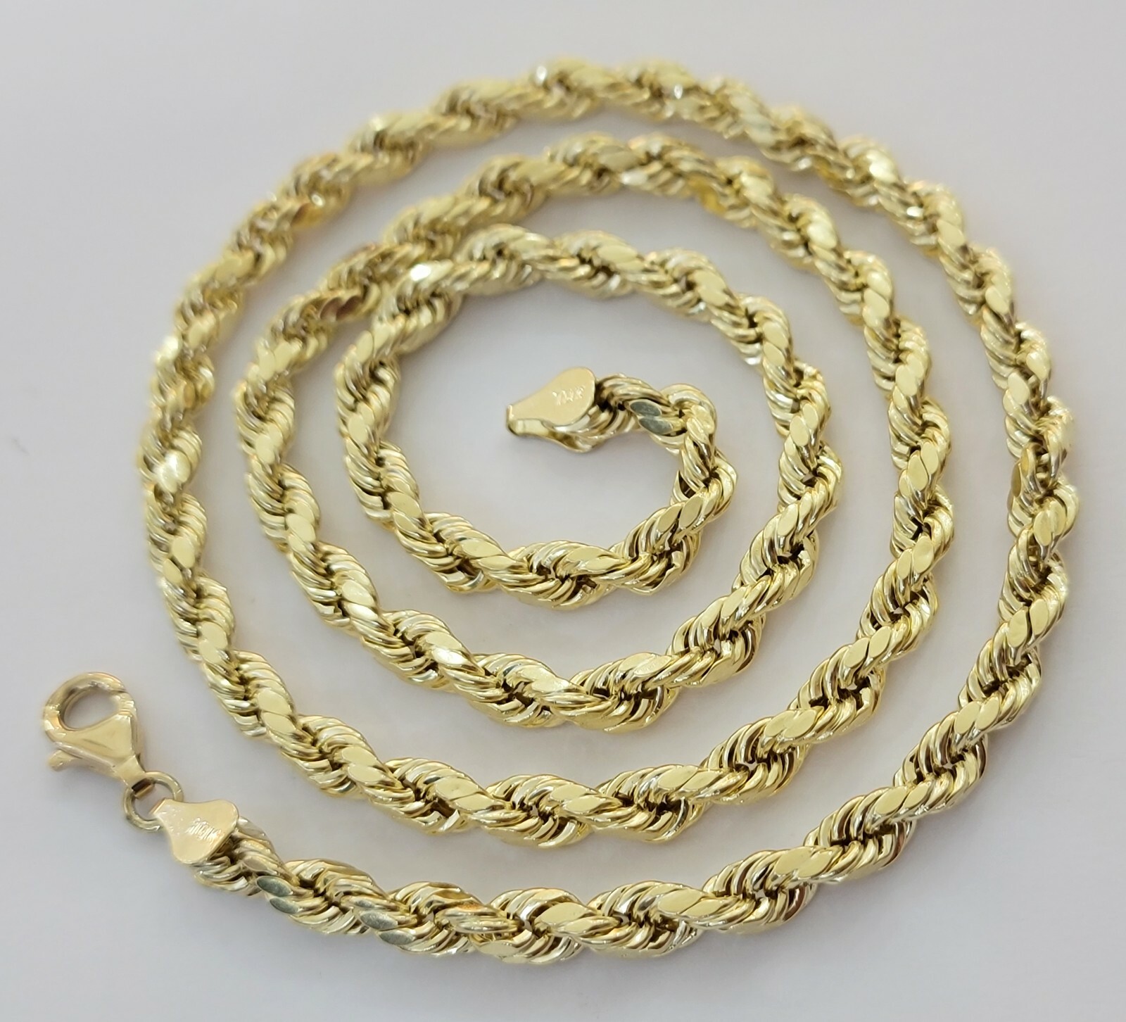 Real Gold 10k Rope Chain Necklace 5mm 18″-30″ Inch Yellow Gold Diamond Cut Men