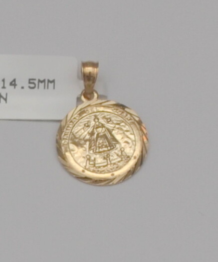 14k Yellow Gold Caridad Del Cobre Words On Round Charm Pendant 14.5 mm 1.2 gr Q1