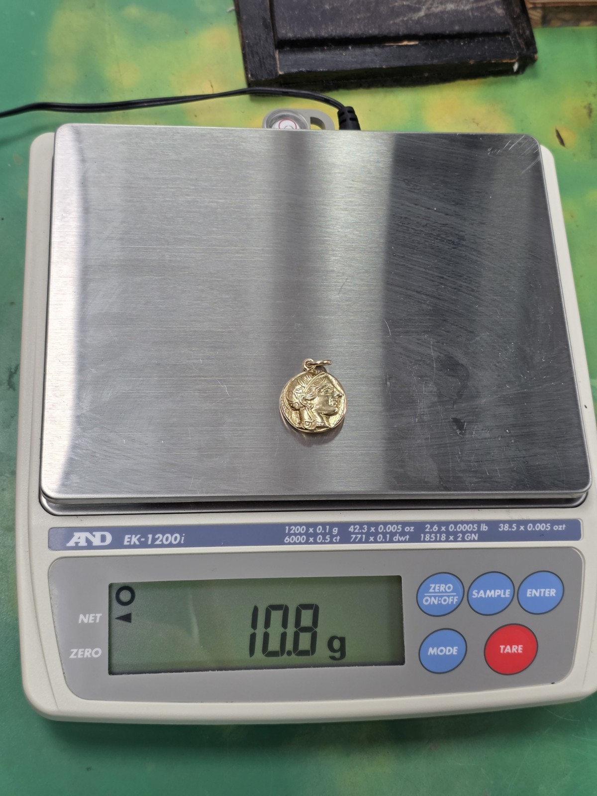 18k Yellow Gold Owl of Athena Coin Replica Pendant Charm