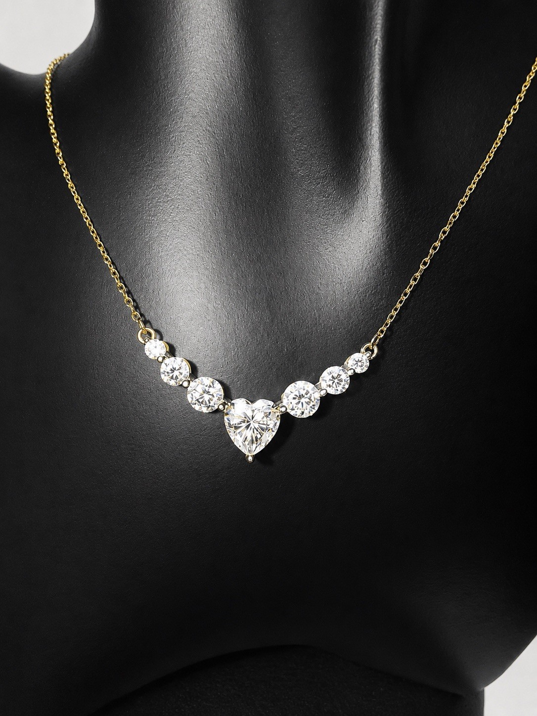 925 Sterling Silver Genuine Moissanite Heart Necklace | 16–17” Adjustable Chain