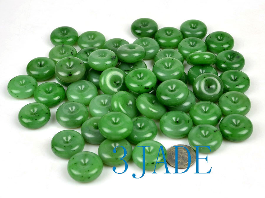 26mm Natural Green Nephrite Jade Donut / Disc Bead / Circle Pendant / Necklace