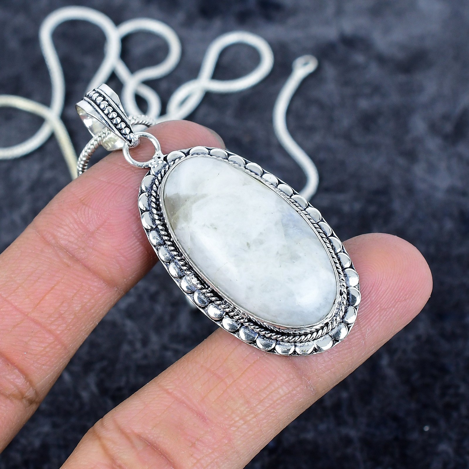 Rainbow Moonstone Gemstone 925 Sterling Silver Jewelry Pendant 2.25″ l322
