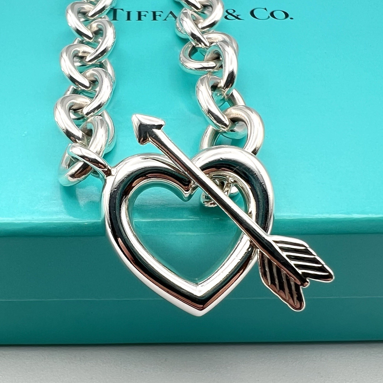 Tiffany & Co. Rare Heart Arrow Toggle Chain Necklace Silver 925 Italy 72.7g