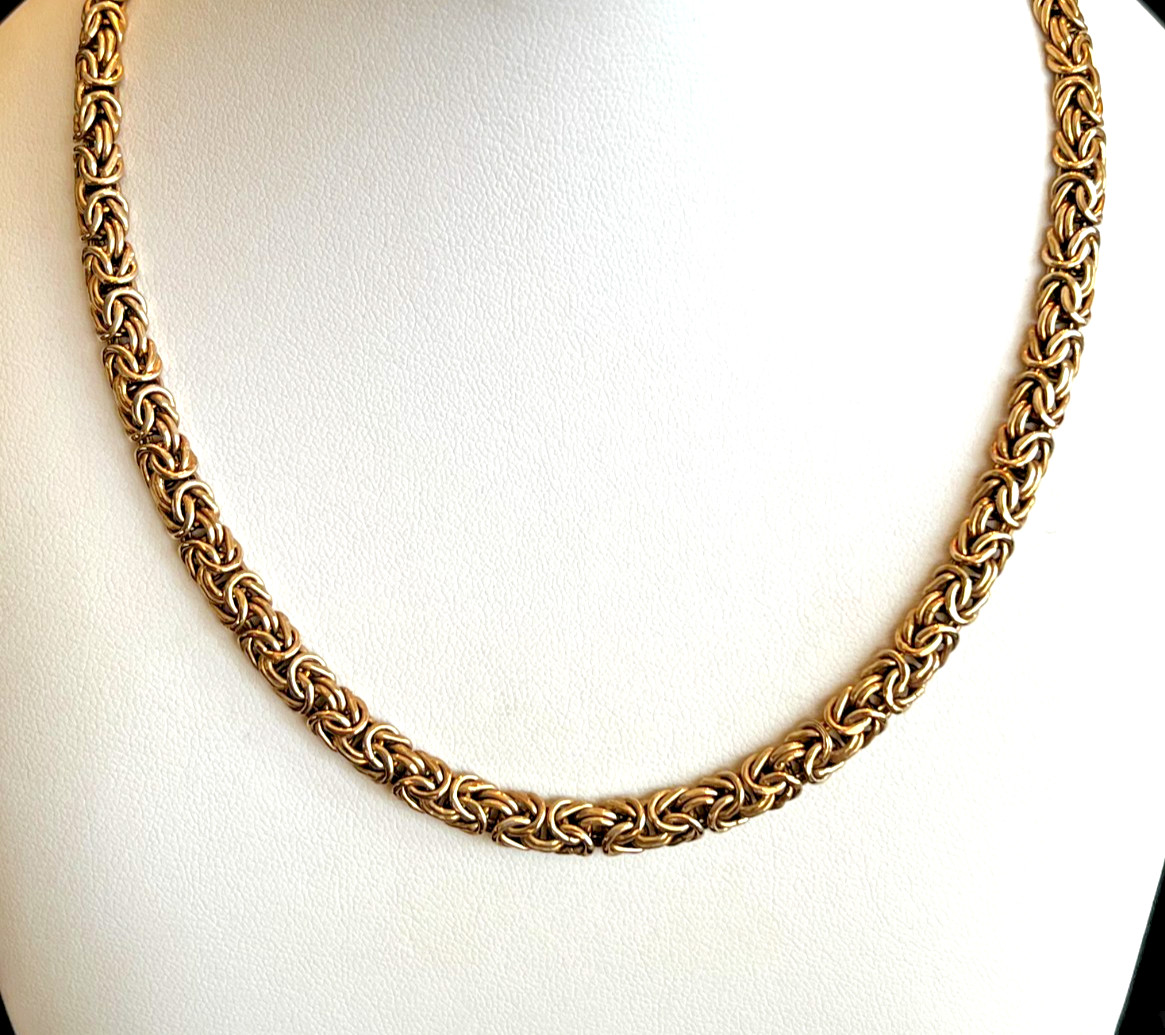 AK Gold over 925 Sterling Silver 5mm 16″ Domed Byzantine Chain Necklace Turkey
