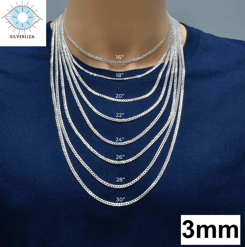 Real 925 Sterling Silver Men/women Curb Cuban chain Bracelet or Necklace Italy