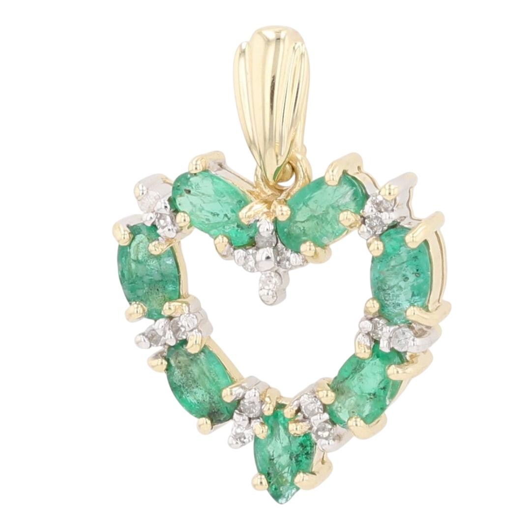 1.28ctw Emerald & Diamond Heart Pendant without Chain 14k Yellow Gold 2.74 Grams