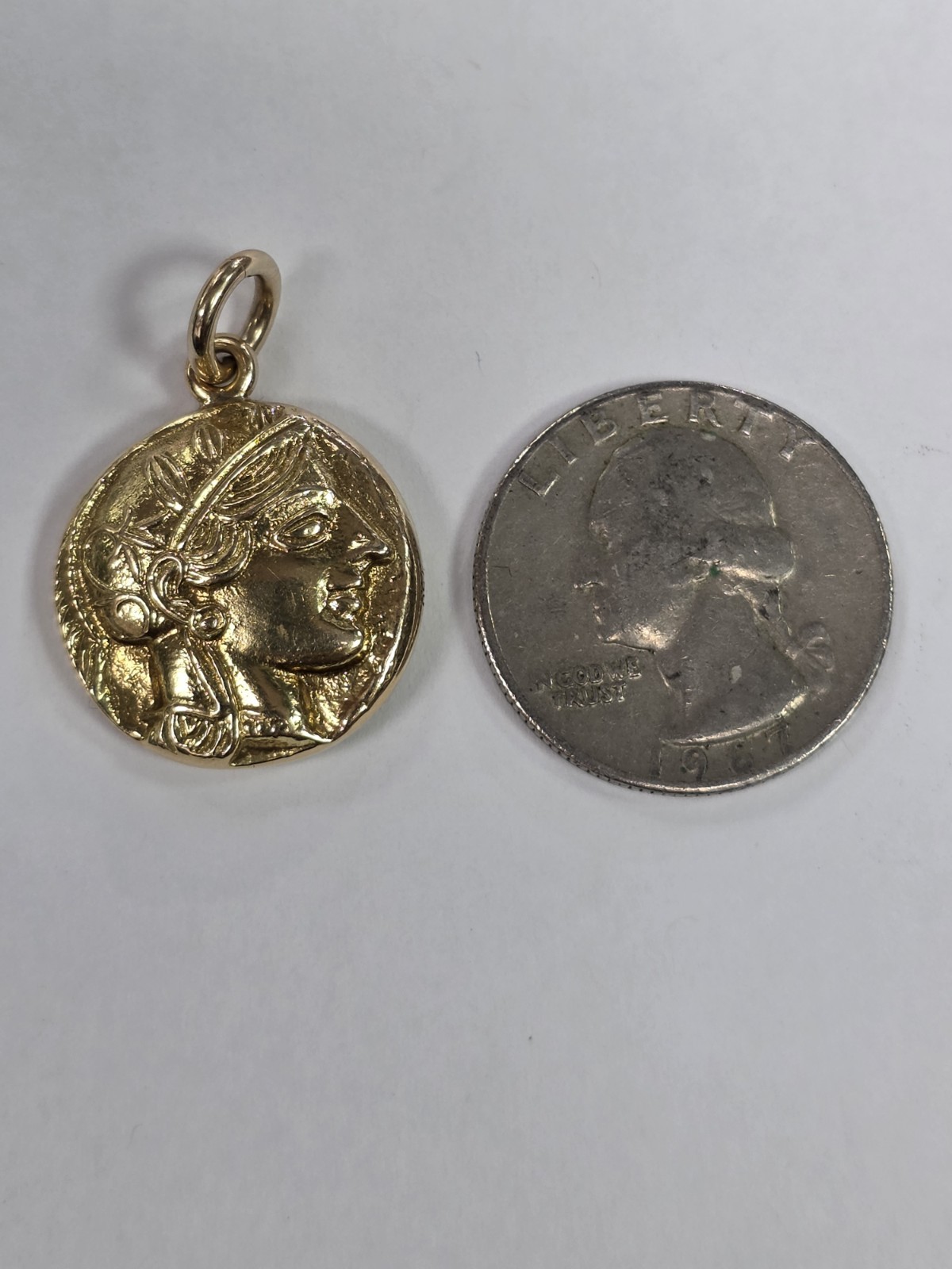 18k Yellow Gold Owl of Athena Coin Replica Pendant Charm