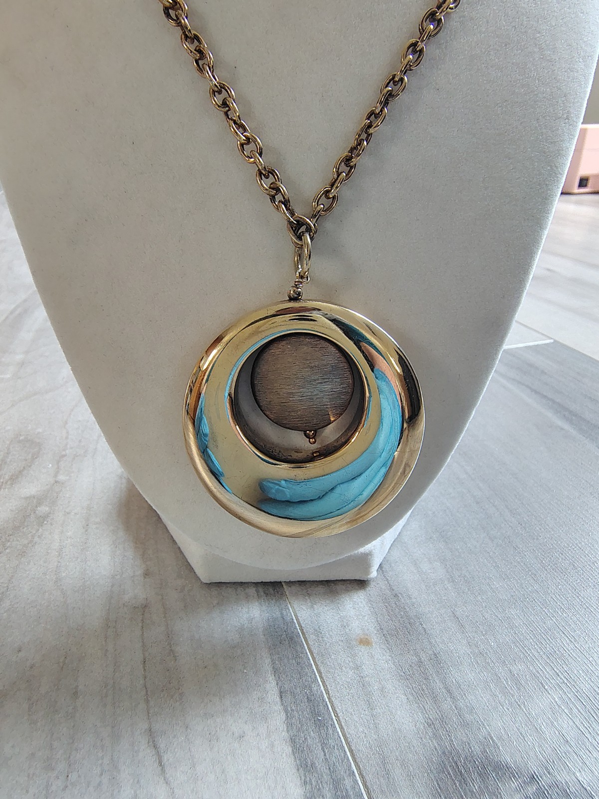 ​Vtg 925 Sterling Silver Gold Vermeil Spinner Pendant Necklace Italy 29g 24″