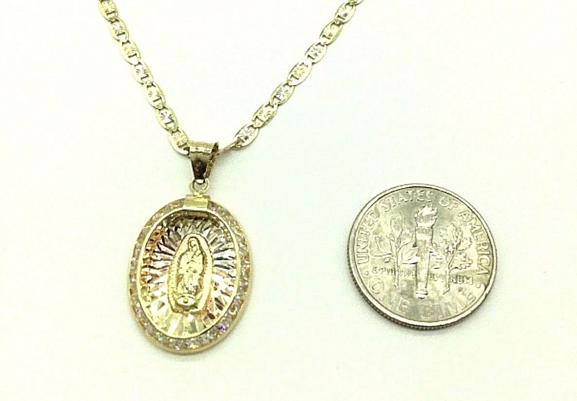 10K SOLID GOLD 26mm x 15mm VIRGIN OF GUADALUPE – 10K Gold 18″ NECKLACE -3.8gr