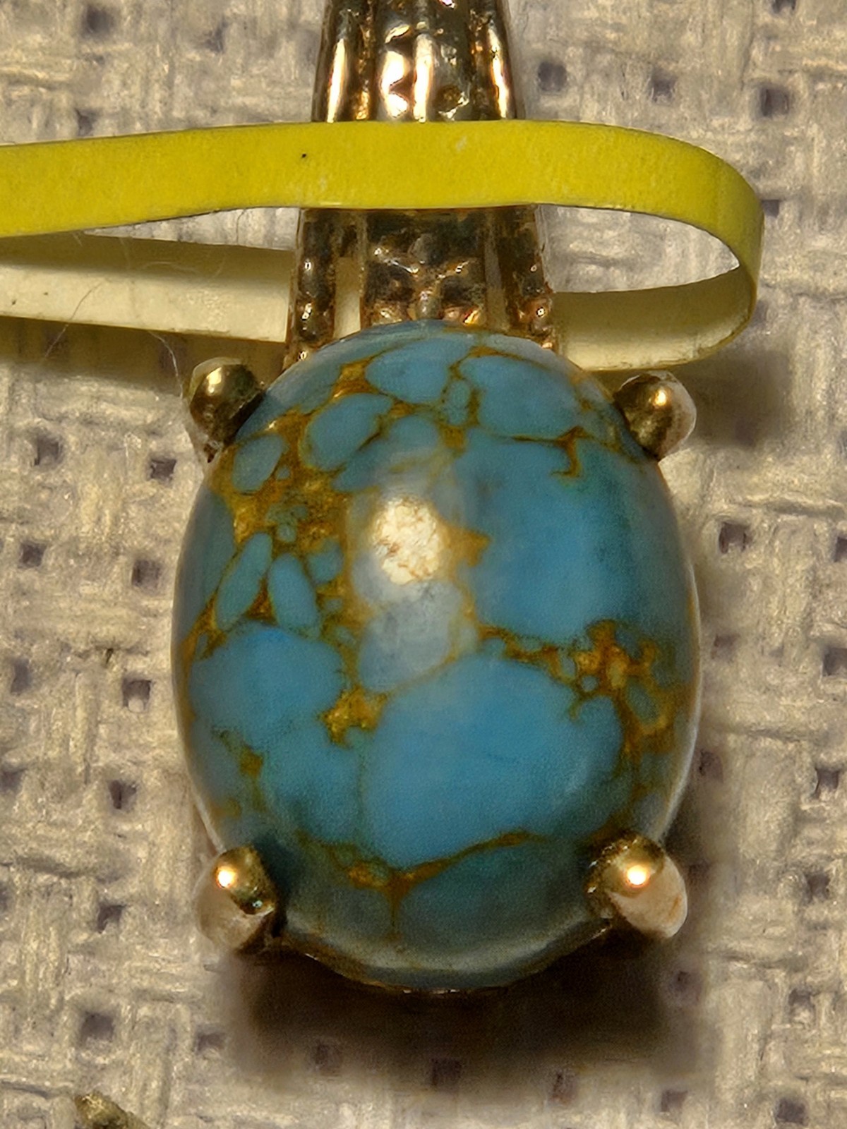 925 Sterling Silver Oval Mojave Blue Turquoise Pendant, Blue Prong, Signed