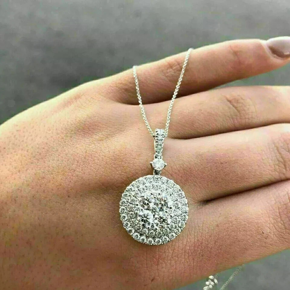 3.00Ct Round Lab Created Diamond Halo Pendant 14K White Gold Plated With Chain