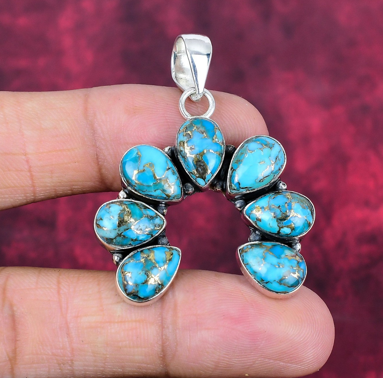 Blue Copper Turquoise Gemstone Handmade 925 Sterling Silver Pendant Jewelry