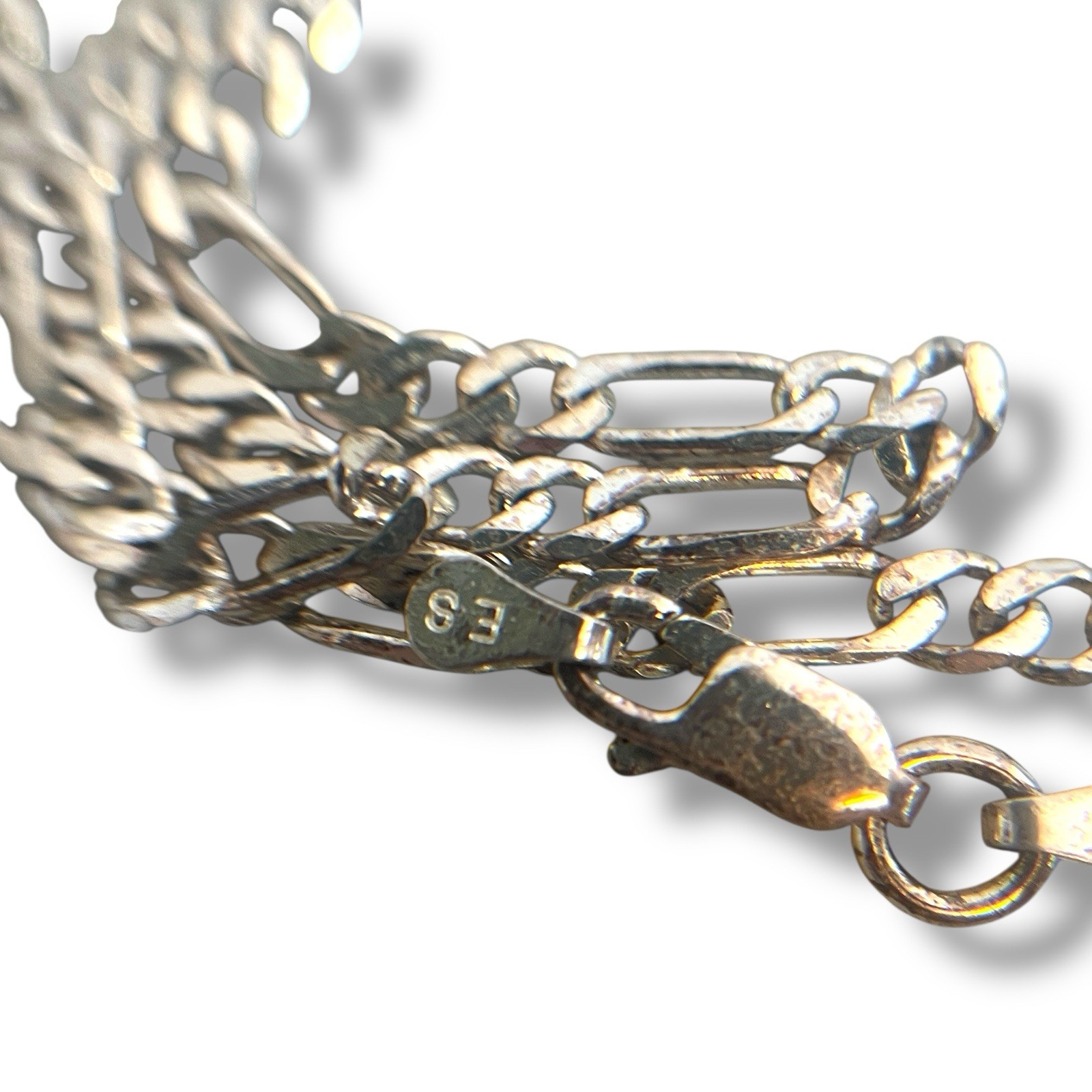 vintage 925 Sterling Silver Italy Figaro Chain Necklace 22” 11.3g ~ ES Mark