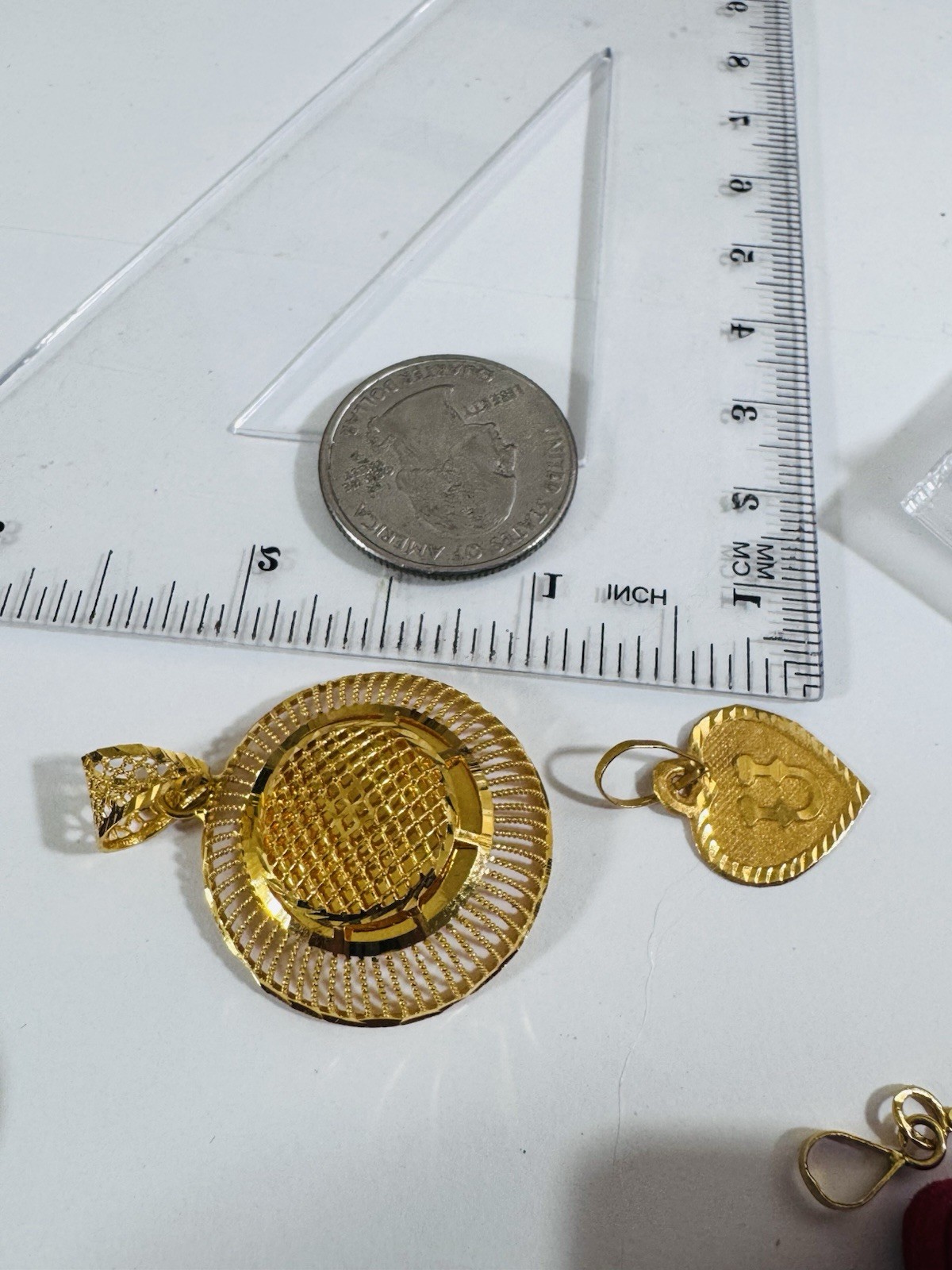 Rare 22K 916 Real Gold Two Set of Pendant U Heart & Round 5.2g