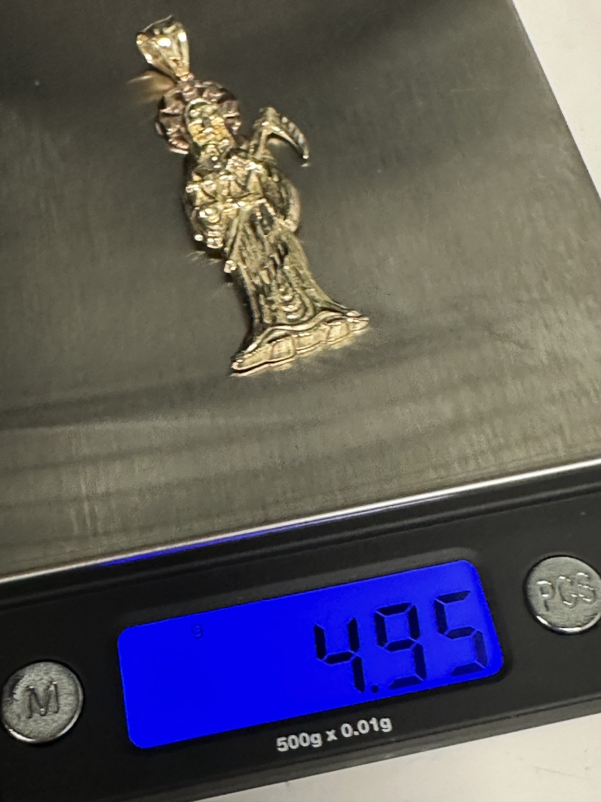 14k Two-Tone Gold Santa Muerte Grim Reaper Pendant Charm 3.20dwt