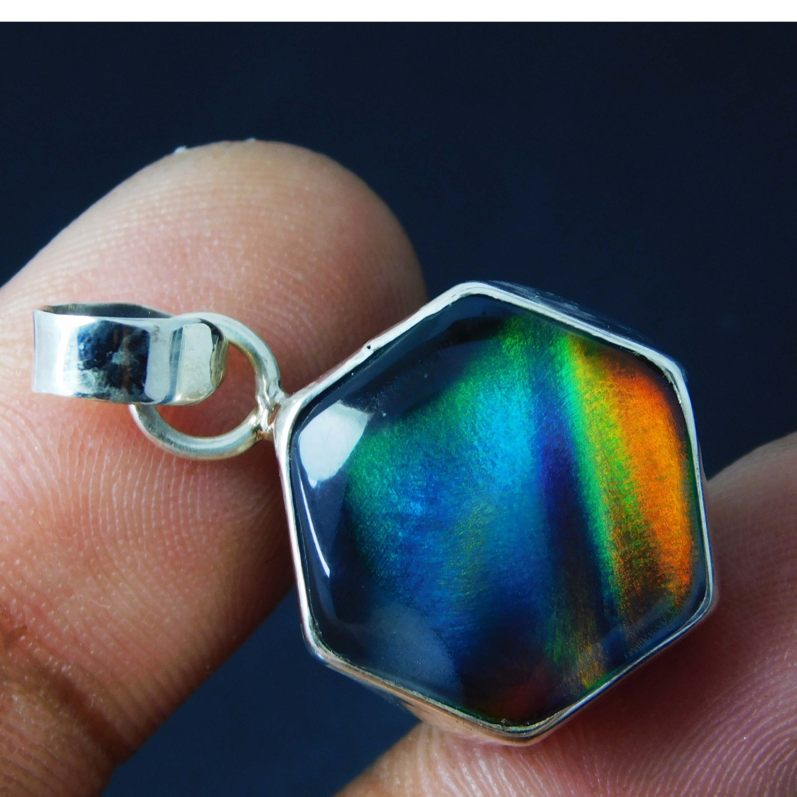 Certified 17.10 Ct Natural Aurora Opal Hexagon 925 Silver Pendant Jewelry Gift