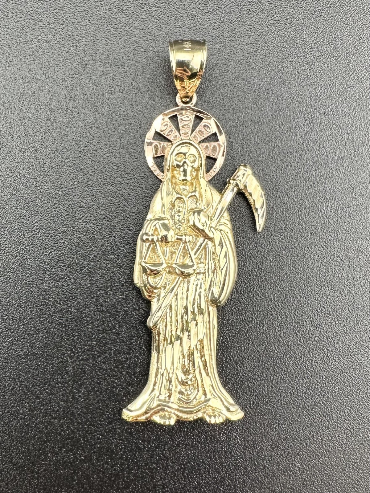 14k Two-Tone Gold Santa Muerte Grim Reaper Pendant Charm 3.20dwt