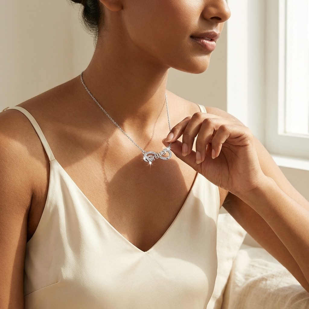1/4 CT Moissanite and Lab Grown Pink Diamond Necklace in 925 Sterling Silver