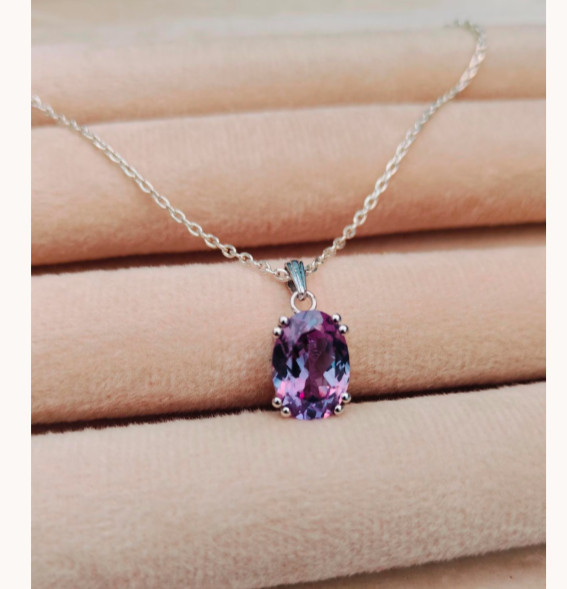 Natural Alexandrite 100% Color Change Gemstone Pendant 925 Sterling Silver