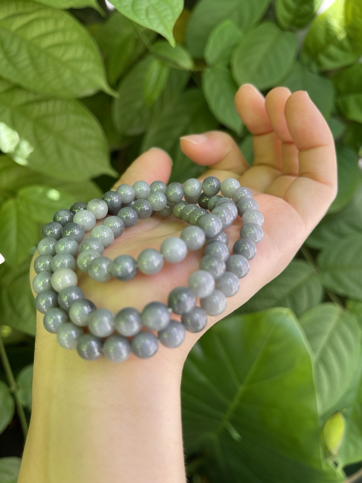 Burmese Natural A Untreated Jadeite 7mm Black Chicken Wrap Bracelet Necklace