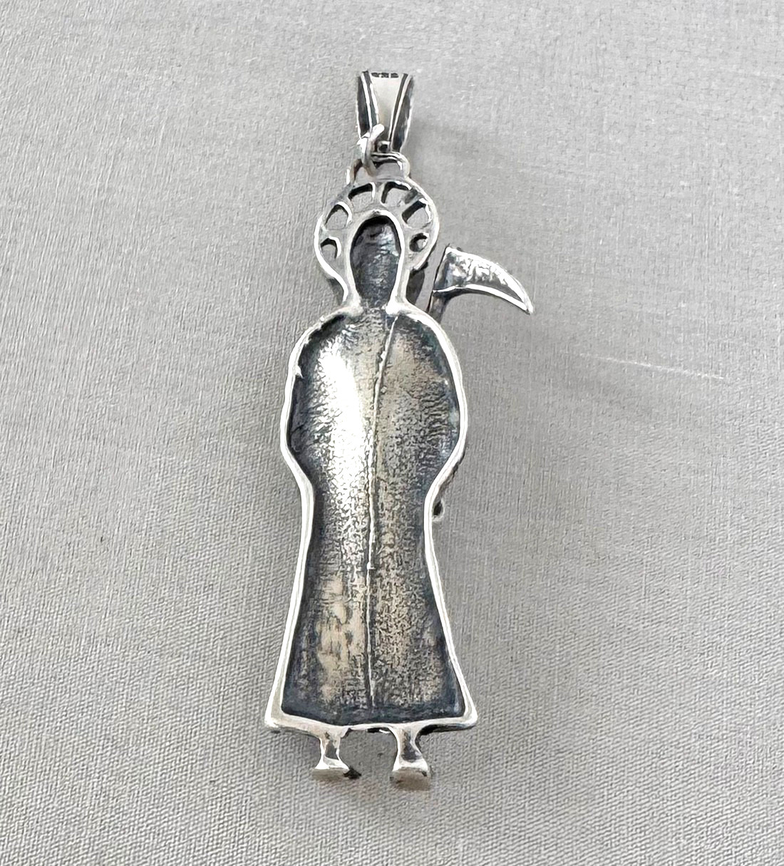 Santa Muerte GRIM REAPER Sterling Silver Pendant;A387