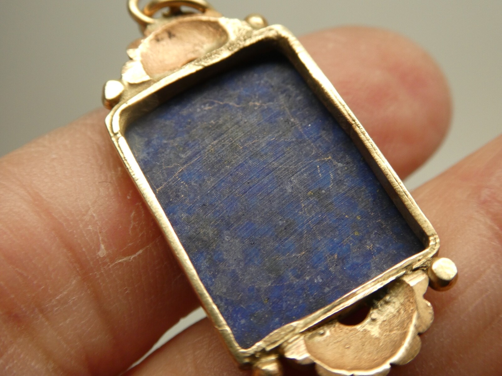 Vintage 14k Yellow Gold Lapis Lazuli Gemstone Art Deco Pendant