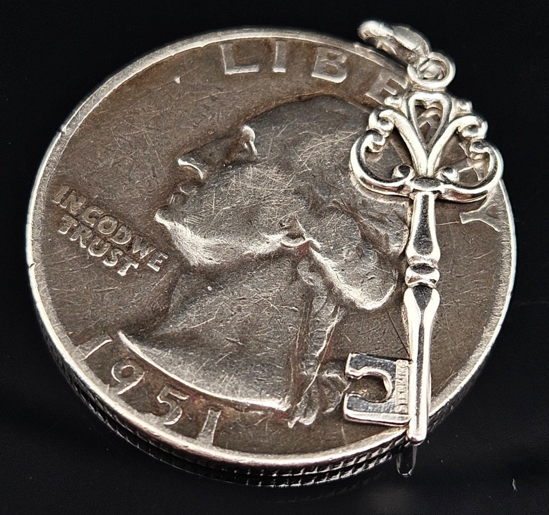 Sterling Silver SKELETON KEY Charm Pendant Vintage