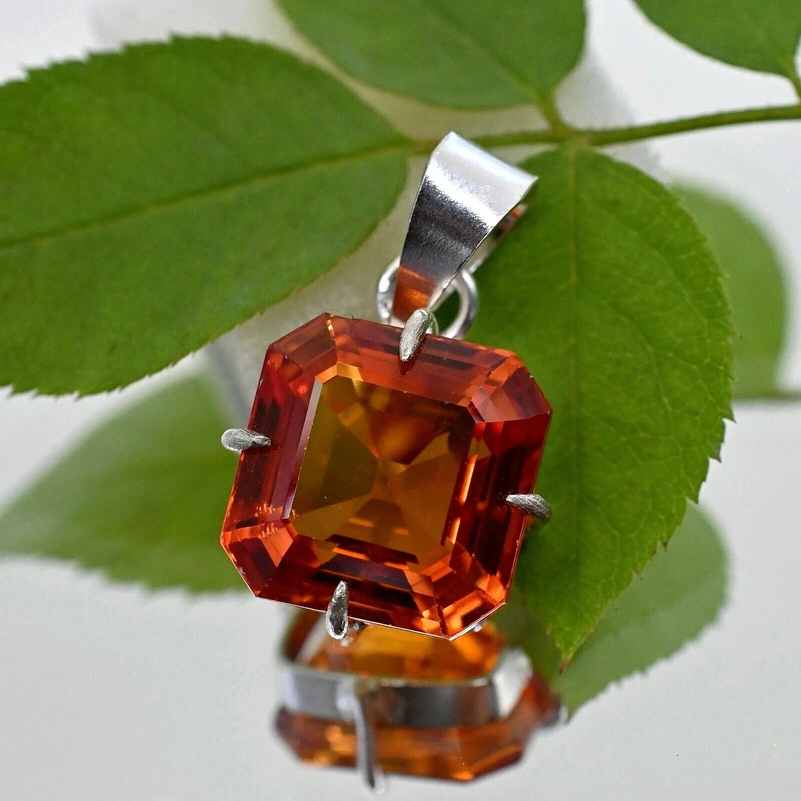 Natural Orange Sapphire 34 Ct Certified Loose Gemstone 925 Solid Silver Pendant