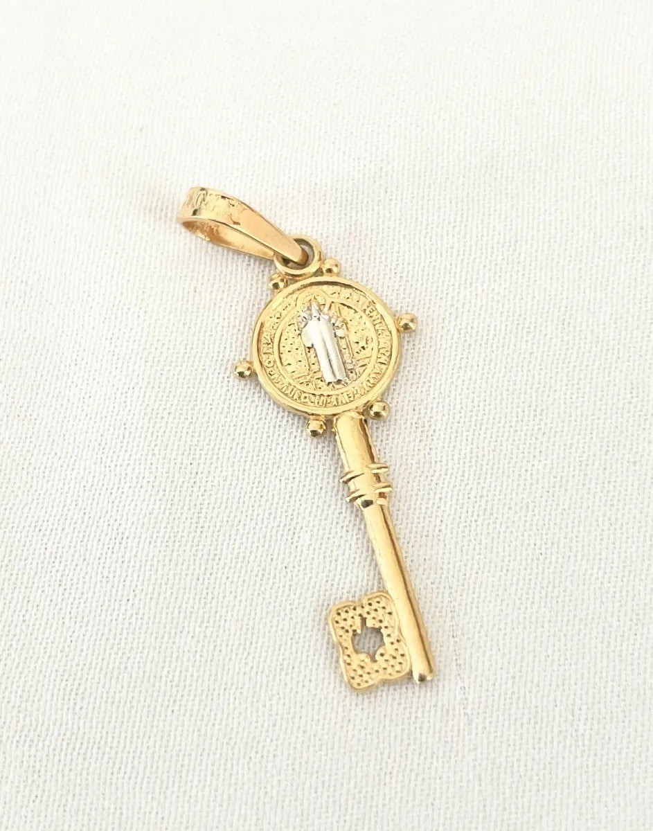 10k Yellow Gold Saint Benedict San Benito Key Pendant 2.8 Cm Made In MEXICO