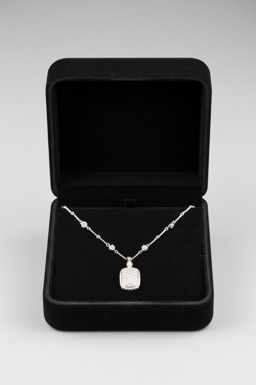ADI Sterling Silver CZ Dog Tag Pendant with Twisted Bar Link Station 18” L Chain