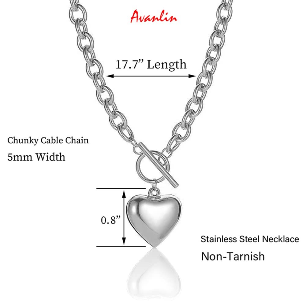 Heart Toggle Necklace Silver Stainless Steel Pendant Choker Charm Necklaces Chun